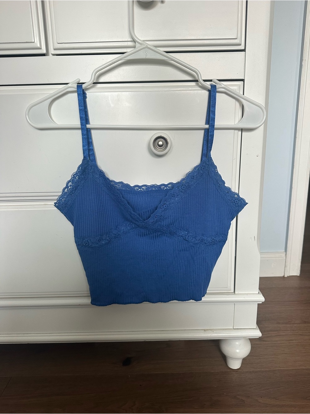 Blue Lace-Trim Ribbed Cami Tank Top - Women